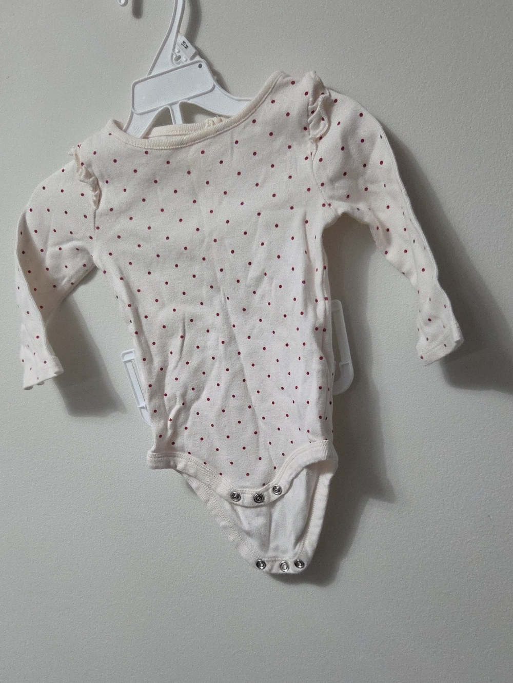 Cream Long-Sleeve Baby One-Piece with Red Dots